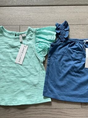 Janie and Jack SET of Two sleeveless ruffle tops shades of blue 18-24m NWT